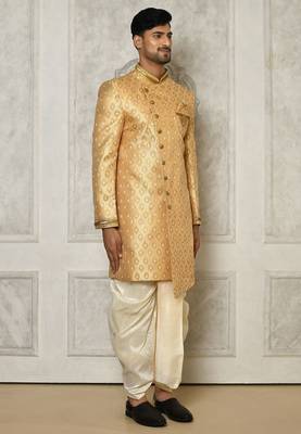 Fawn anghrakha pattern work with hand work on collar and pocket indo western 4