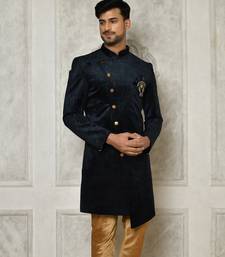 Navy blue anghrakha pattern work indo western