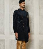 Navy blue anghrakha pattern work indo western