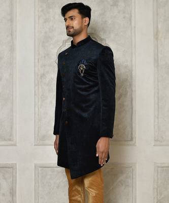 Navy blue anghrakha pattern work indo western 4