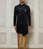 Navy blue anghrakha pattern work indo western