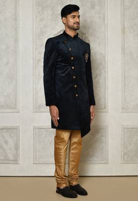 Navy blue anghrakha pattern work indo western 2