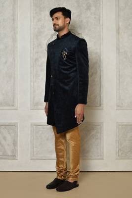 Navy blue anghrakha pattern work indo western 3