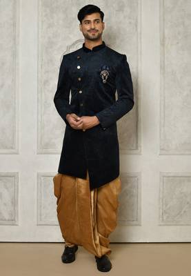 Navy blue anghrakha pattern work indo western 1