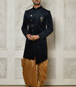 Navy blue anghrakha pattern work indo western