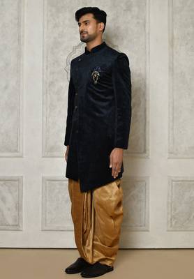Navy blue anghrakha pattern work indo western 2