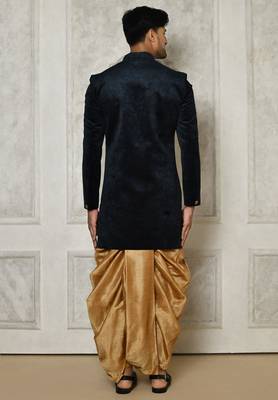 Navy blue anghrakha pattern work indo western 4