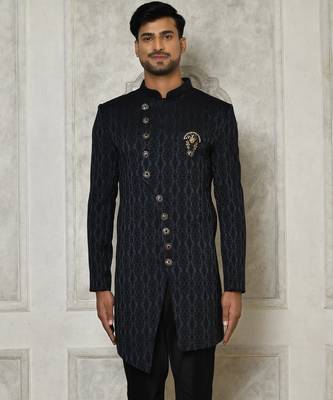 Navy blue anghrakha pattern work indo western 2