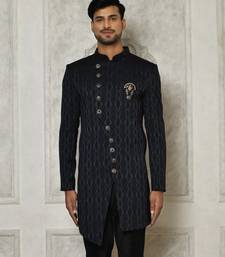 Navy blue anghrakha pattern work indo western