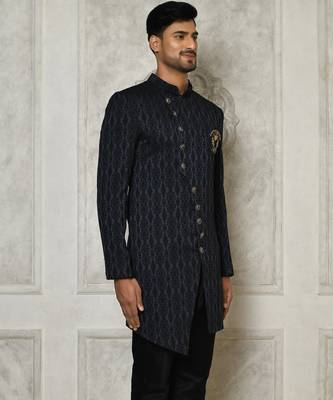 Navy blue anghrakha pattern work indo western 1