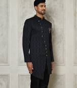 Navy blue anghrakha pattern work indo western