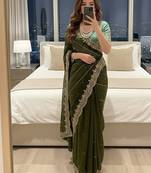 Mehndi Green Color embroidery sequence work Sattin Saree