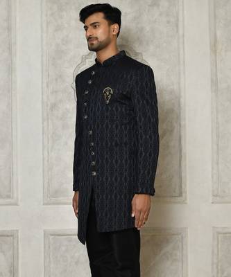 Navy blue anghrakha pattern work indo western 4
