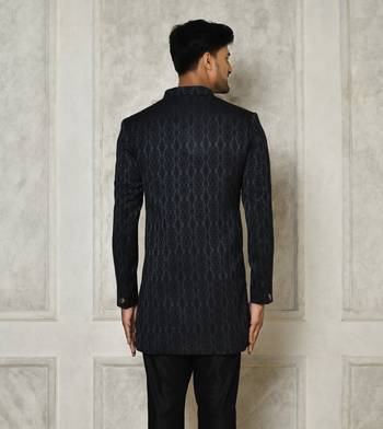 Navy blue anghrakha pattern work indo western 5