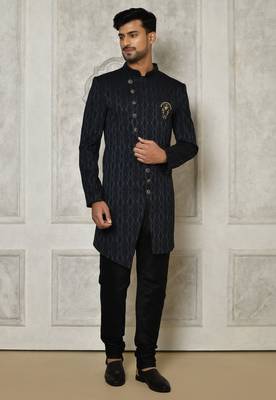 Navy blue anghrakha pattern work indo western 1