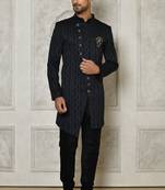 Navy blue anghrakha pattern work indo western