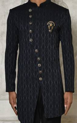 Navy blue anghrakha pattern work indo western 2