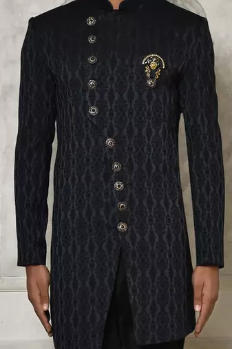 Navy blue anghrakha pattern work indo western