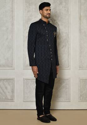 Navy blue anghrakha pattern work indo western 3