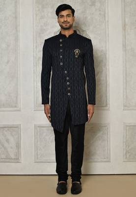 Navy blue anghrakha pattern work indo western 4