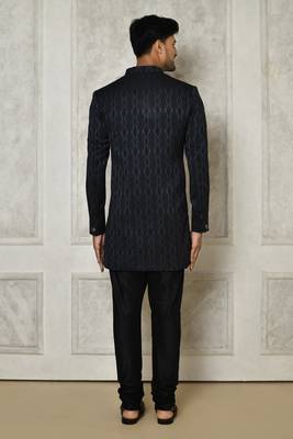 Navy blue anghrakha pattern work indo western 5