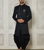 Navy blue anghrakha pattern work indo western