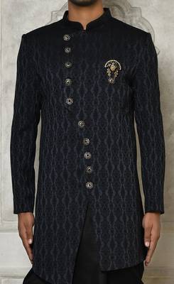 Navy blue anghrakha pattern work indo western 2