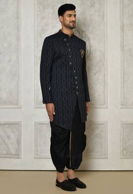 Navy blue anghrakha pattern work indo western 3