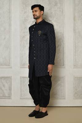 Navy blue anghrakha pattern work indo western 4