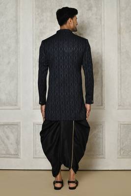 Navy blue anghrakha pattern work indo western 5