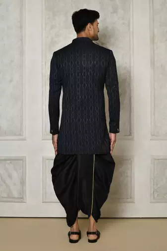 Navy blue anghrakha pattern work indo western