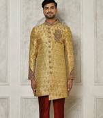 Gold straight pattern work with hand work on collar and pocket indo western