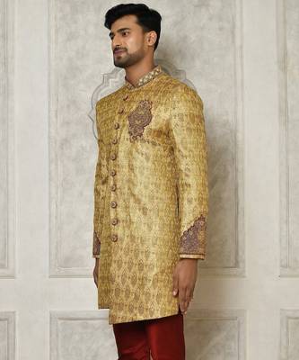 Gold straight pattern work with hand work on collar and pocket indo western 4