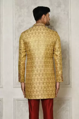 Gold straight pattern work with hand work on collar and pocket indo western