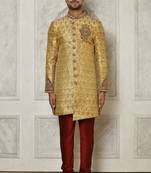 Gold straight pattern work with hand work on collar and pocket indo western