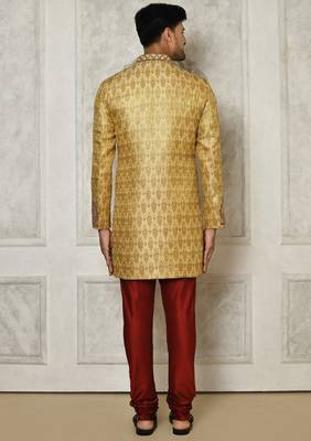 Gold straight pattern work with hand work on collar and pocket indo western 5
