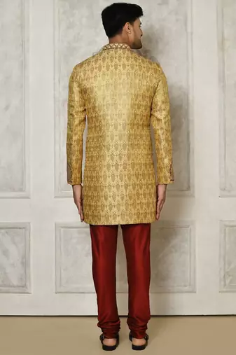 Gold straight pattern work with hand work on collar and pocket indo western