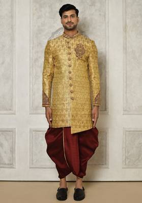 Gold straight pattern work with hand work on collar and pocket indo western 1