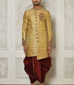 Gold straight pattern work with hand work on collar and pocket indo western