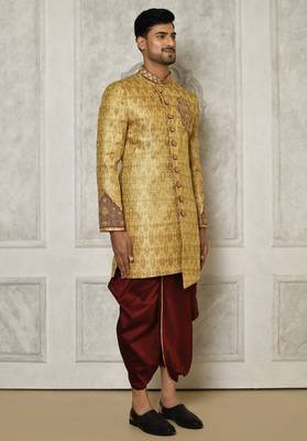 Gold straight pattern work with hand work on collar and pocket indo western 3