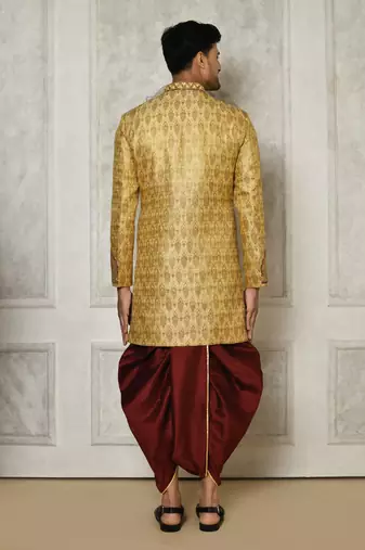 Gold straight pattern work with hand work on collar and pocket indo western