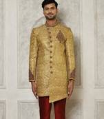 Gold straight pattern work with hand work on collar and pocket indo western