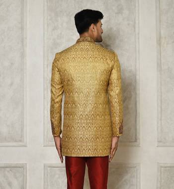 Gold straight pattern work with hand work on collar and pocket indo western 5