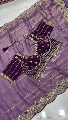 Light Purple Color embroidery sequence work Sattin Saree 5