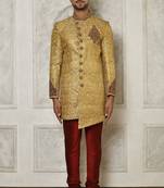Gold straight pattern work with hand work on collar and pocket indo western
