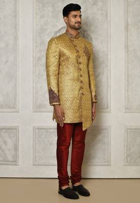 Gold straight pattern work with hand work on collar and pocket indo western 3