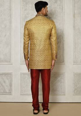 Gold straight pattern work with hand work on collar and pocket indo western 5