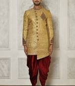 Gold straight pattern work with hand work on collar and pocket indo western