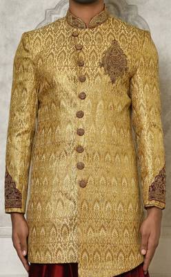 Gold straight pattern work with hand work on collar and pocket indo western 2