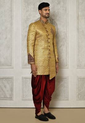 Gold straight pattern work with hand work on collar and pocket indo western 4